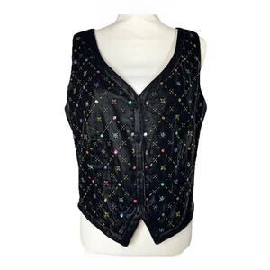 VTG Banana Republic Velvet Beaded Vest Black Size 14 Boho Festival Y2K Whimsy
